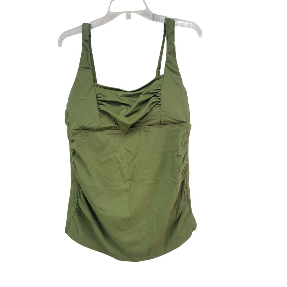 Shade & Shore XL 16 Green  Shirred Square Neck Tankini Top
